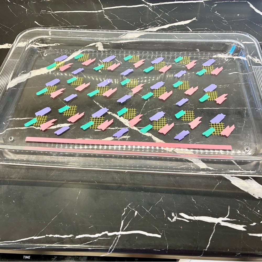 1980’s Vintage Acrylic Clear Tray made in Taïwan with Vibrant Geometric Design